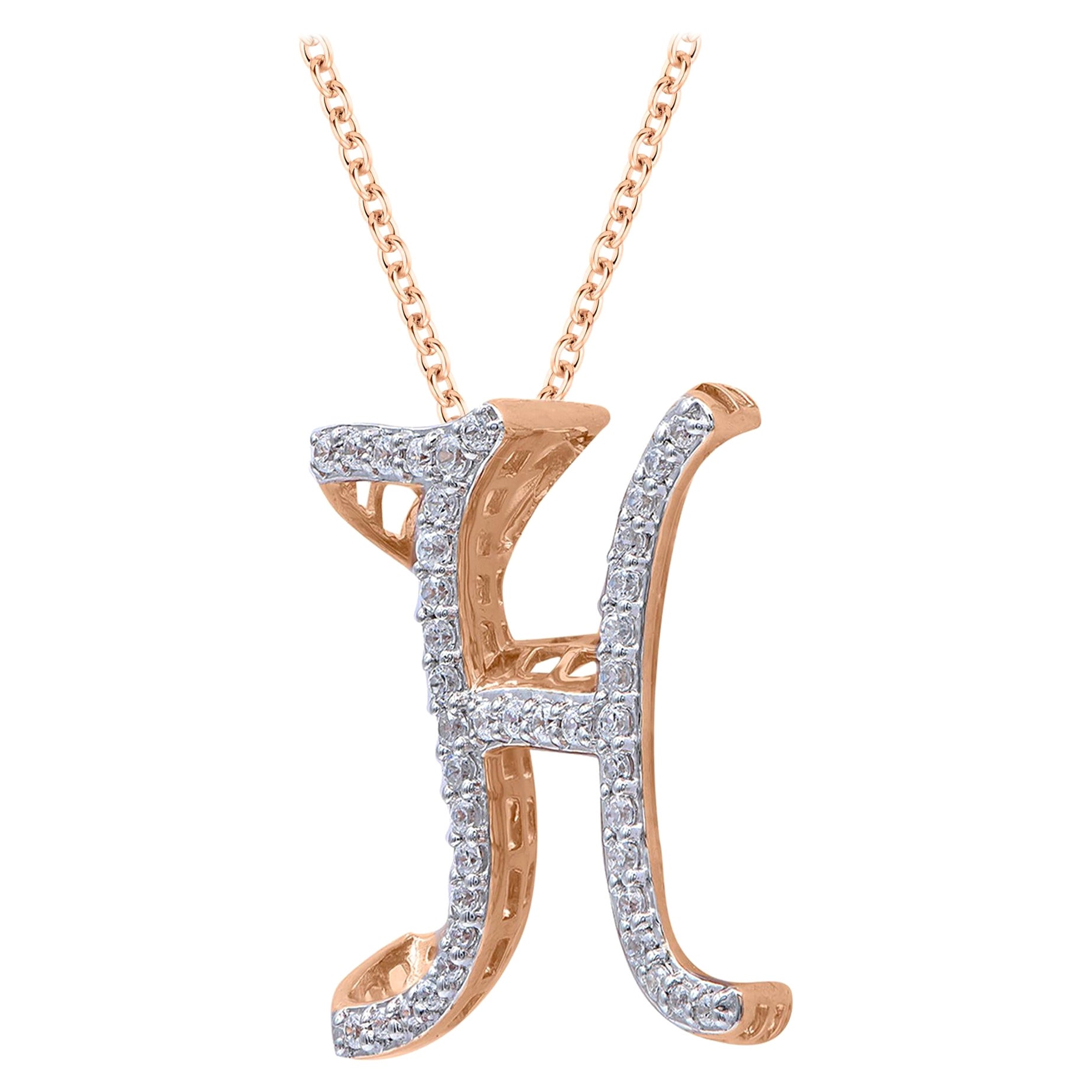 TJD 0.25 Carat Diamond 18 Karat Rose Gold H Initial 3D Alphabet Charm Pendant