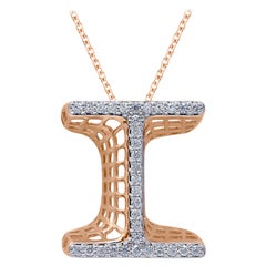 TJD 0.25 Carat Diamond 18 Karat Rose Gold I Initial 3D Alphabet Charm Pendant