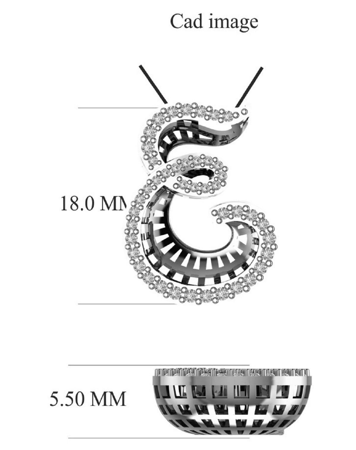 TJD 0.25 Carat Diamond 18 Karat White Gold E Initial 3D Alphabet Charm Pendant In New Condition For Sale In New York, NY