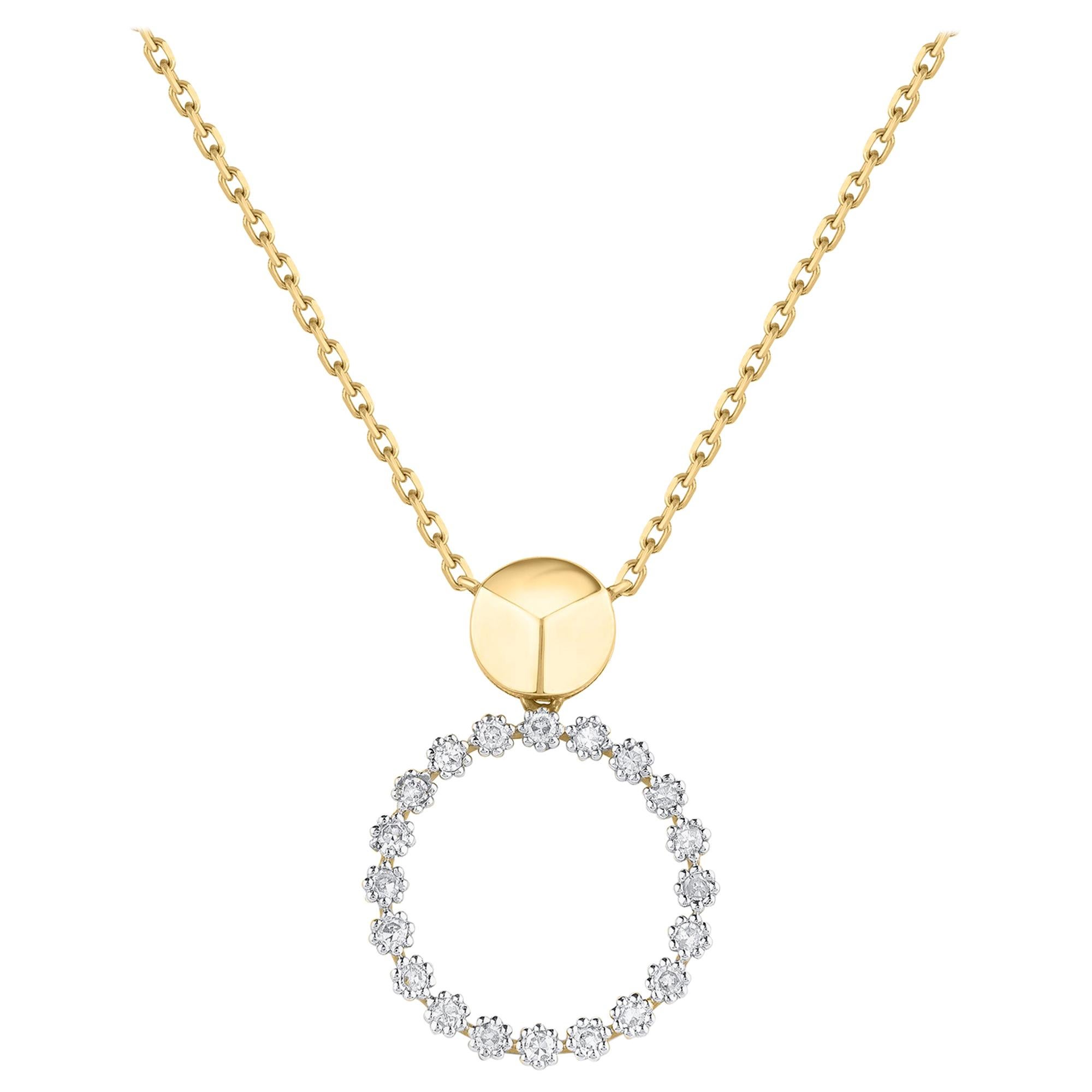 TJD 0.25 Carat Diamond 18 K Yellow Gold Duet Circular Pendant with 18 inch chain For Sale