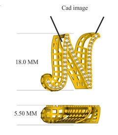 TJD 0.25 Carat Diamond 18 Karat Yellow Gold N Initial 3D Alphabet Charm Pendant