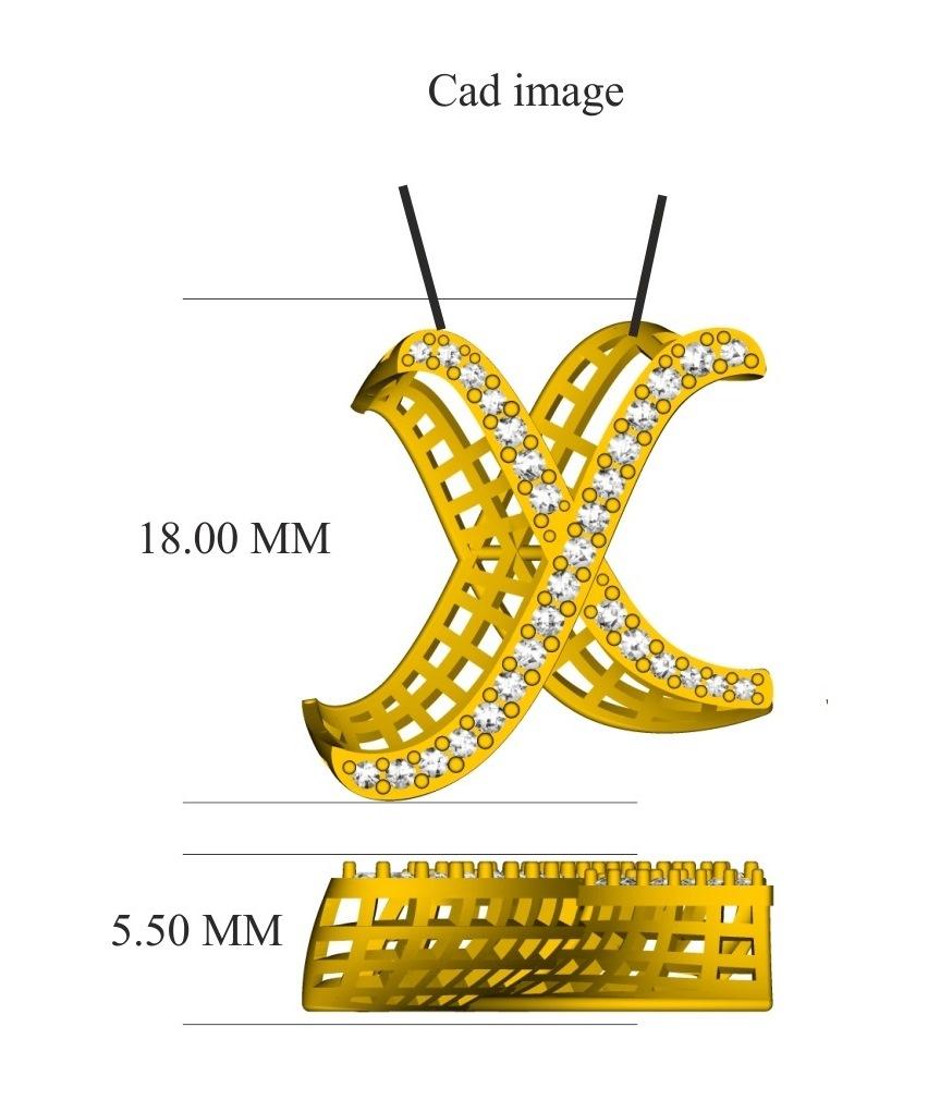 Offrez un look intemporel en optant pour ce pendentif en diamant classique en forme d'initiale 3D de la lettre X majuscule. Fabriqué par d'habiles artisans en or jaune 18 carats et serti de 30 diamants blancs ronds de forme naturelle en serti clos,