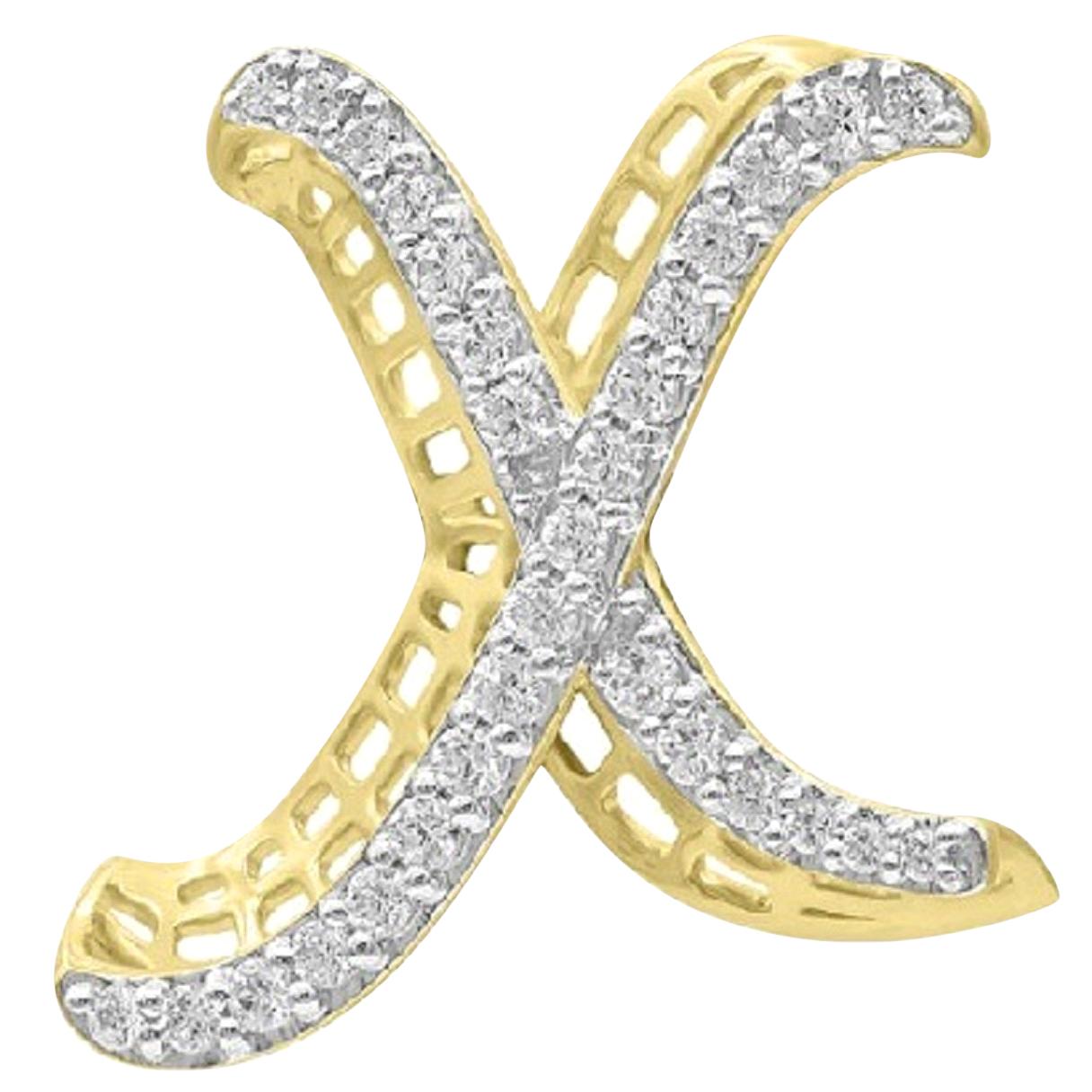 TJD 0.25 Carat Diamond 18 Karat Yellow Gold X Initial 3D Alphabet Charm Pendant