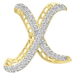 TJD 0.25 Carat Diamond 18 Karat Yellow Gold X Initial 3D Alphabet Charm Pendant