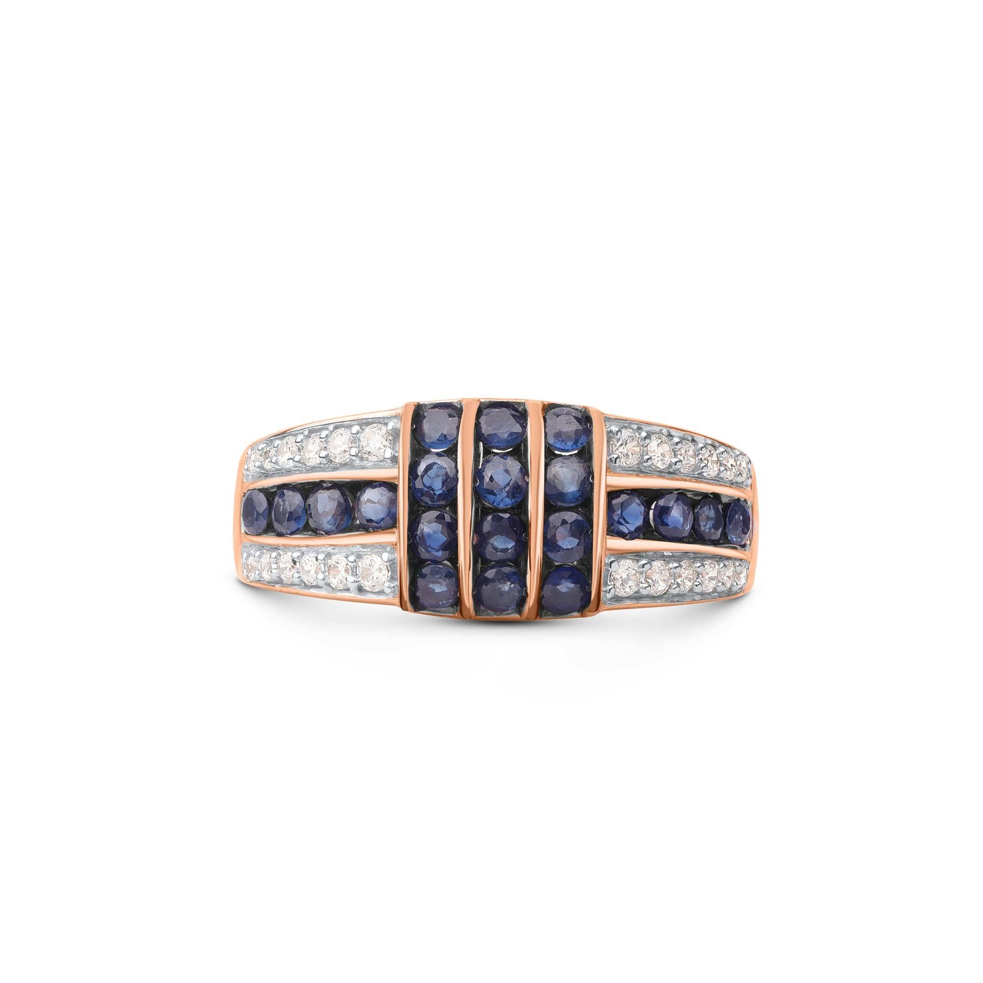 Moderno Fede nuziale in oro rosa 18 carati con diamante e zaffiro blu naturale TJD da 0,25 carati in vendita