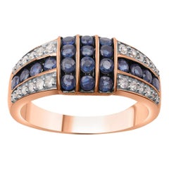 TJD 0.25 Carat Diamond and Natural Blue Sapphire 18 Karat Rose Gold Wedding Band