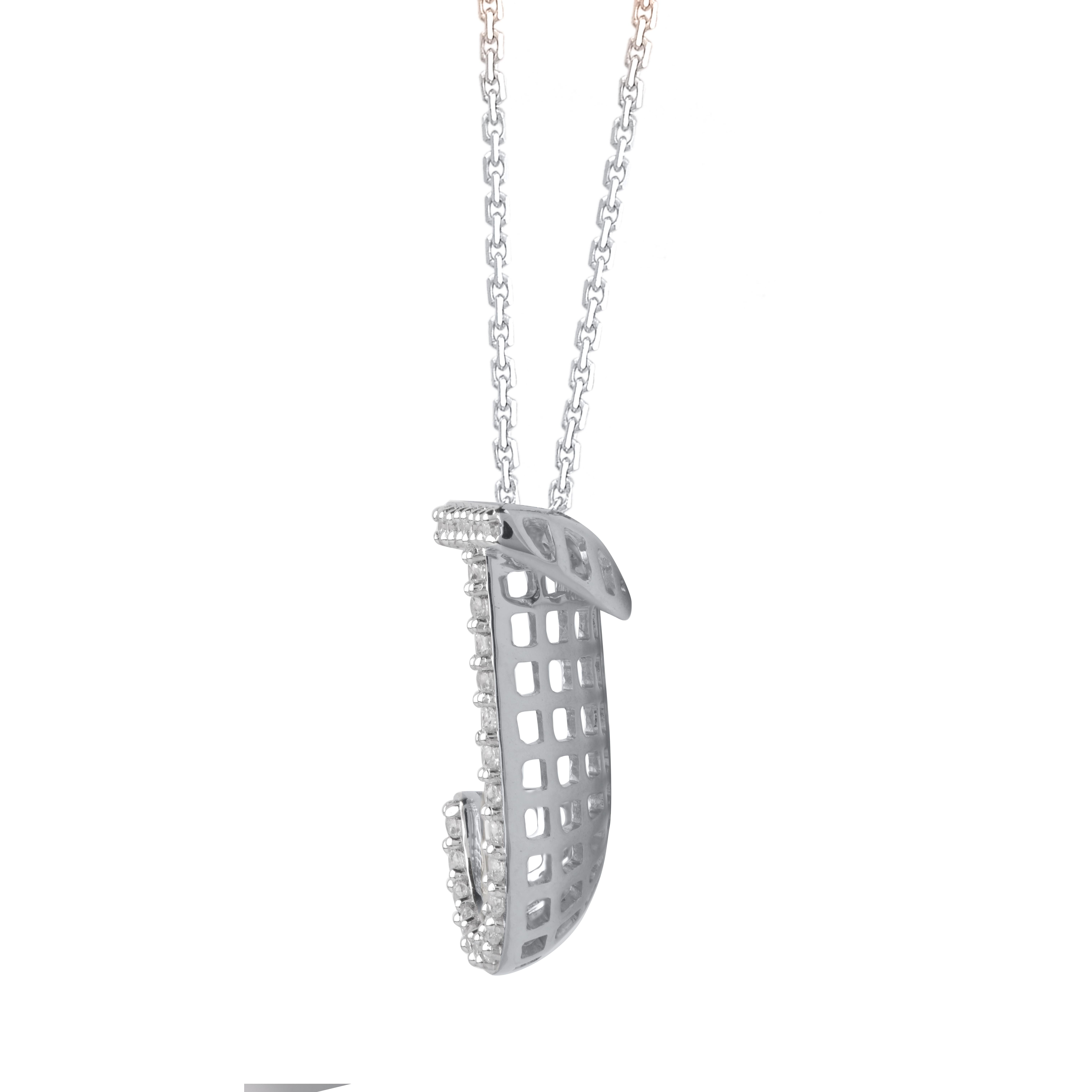 TJD 0,25 Karat J' Initial 3D Alphabet-Diamant-Anhänger aus 18 Karat Weißgold (Rundschliff) im Angebot