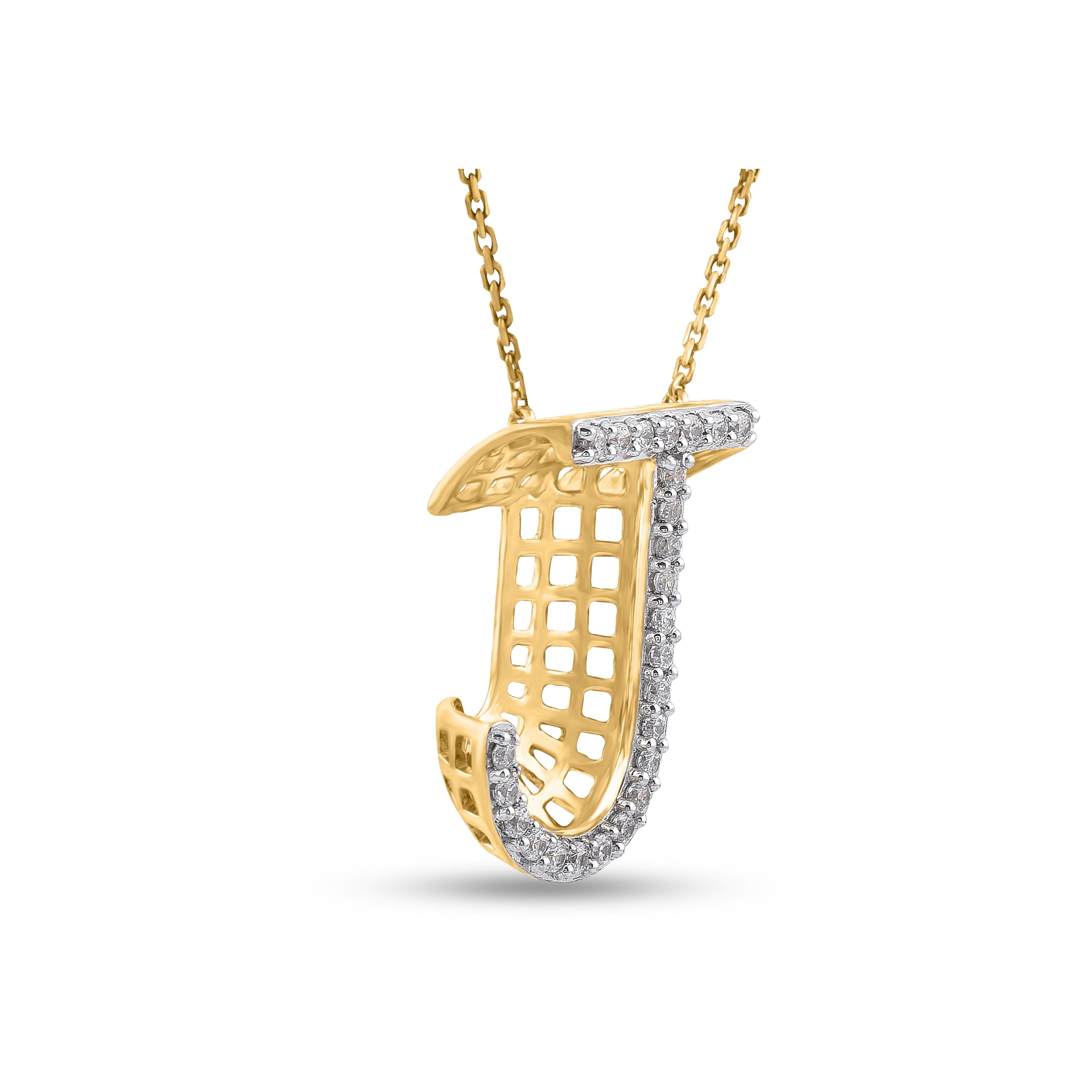 Diamond studded letter charm pendant is a piece of jewelry that is a favourite with everyone. Made by skilful craftsmen in 18 KT yellow gold and Studded with 25 hand-set round shaped natural white diamonds in prong setting and shine in H-I Color I1