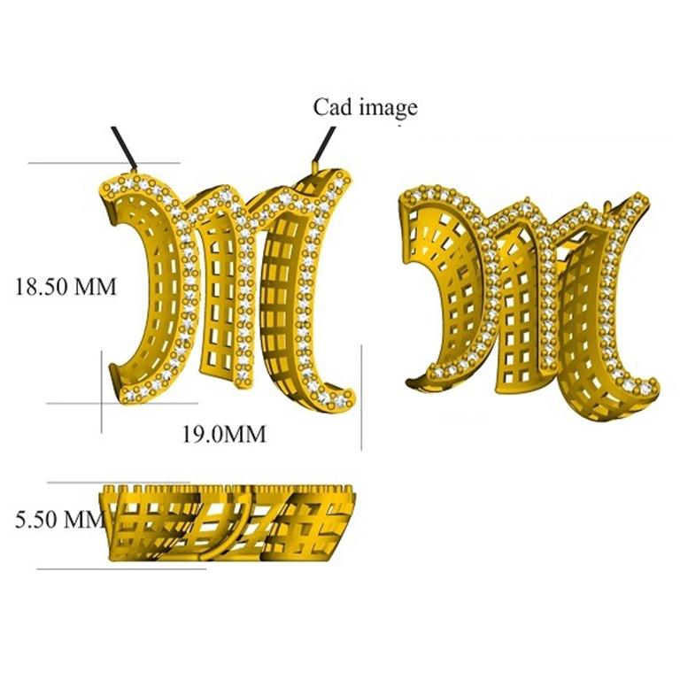 TJD 0,25 Karat M' Initial 3D Alphabet-Diamant-Anhänger aus 18 Karat Weißgold im Angebot 1