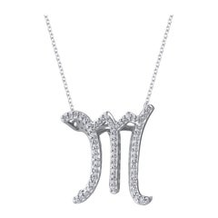 TJD 0.25 Carat M' Initial 3D Alphabet Diamond Pendants in 18 Karat White Gold