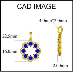 TJD 0.25 Carat Nat Blue Sapphire and Round Diamond 14K White Gold Circle Pendant