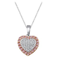 TJD 0.25 Carat Nat. Pink Rosé & White Diamond 18 Kt Gold Designer Heart Pendant