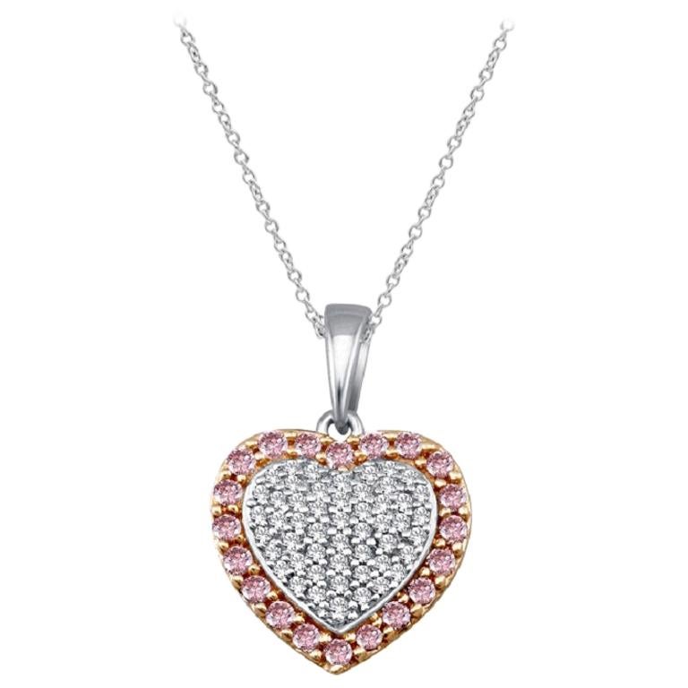 TJD 0.25 Carat Nat. Pink Rosé 
White Diamond 18 Kt Gold Designer Heart Pendant in vendita