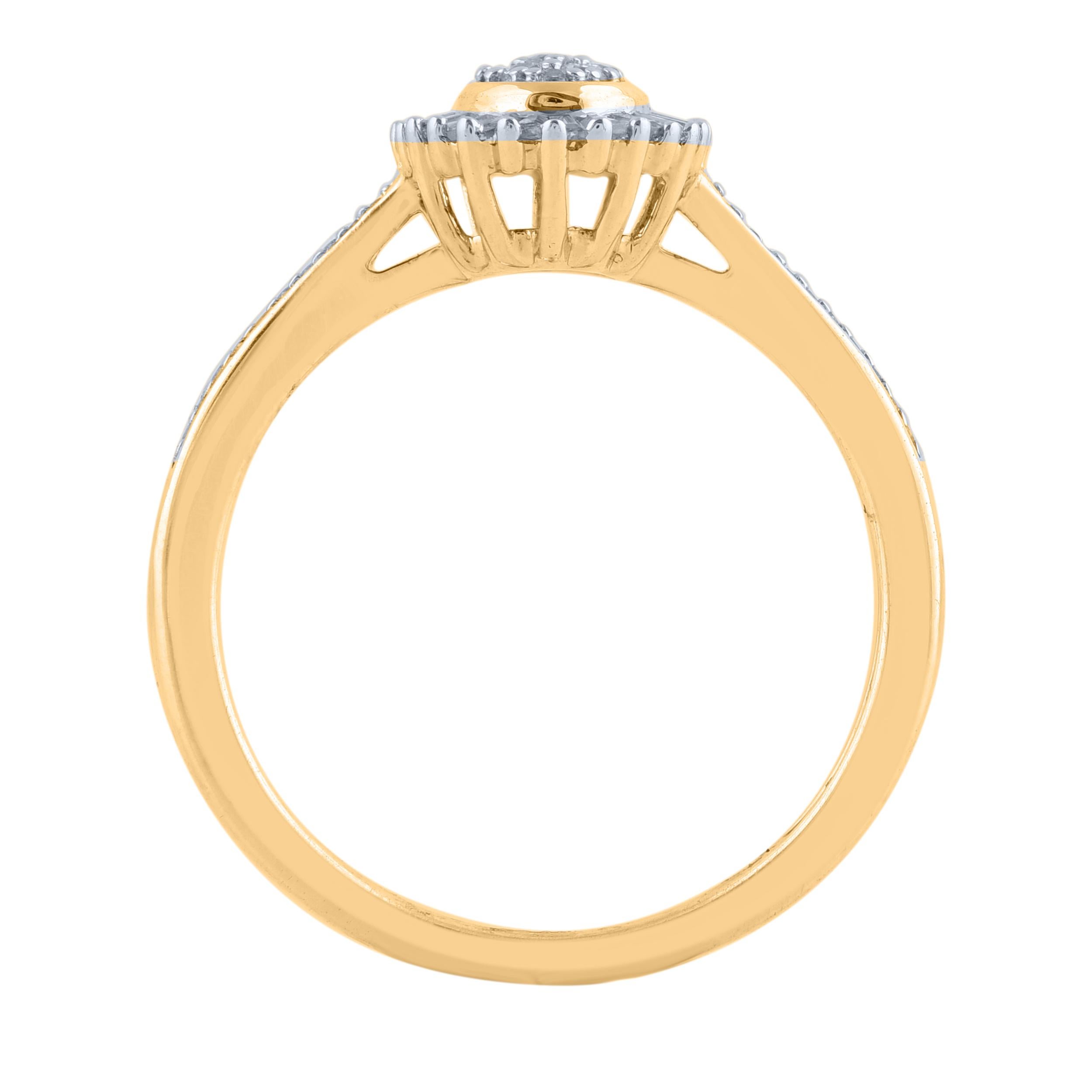 Modern TJD 0.25 Carat Natural Baguette Cut Diamond Cluster Ring in 14 Karat Yellow Gold For Sale