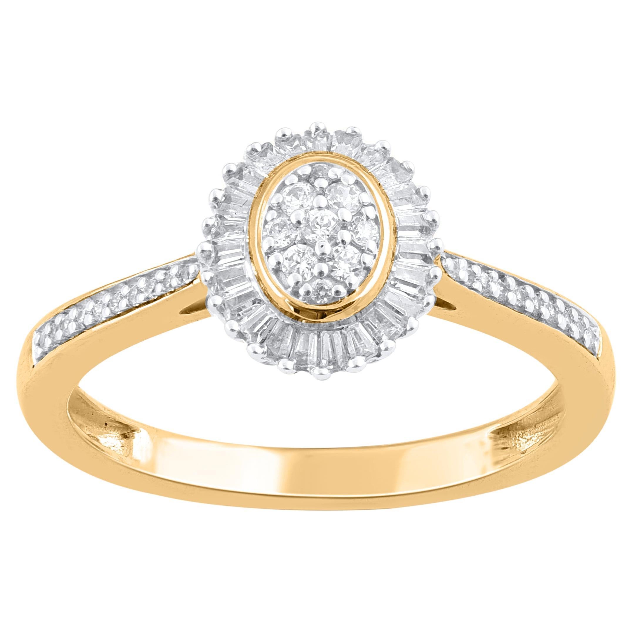 TJD 0.25 Carat Natural Baguette Cut Diamond Cluster Ring in 18 Karat Yellow Gold