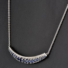 TJD 0.25 Carat Natural Blue Sapphire & Round 14K White Gold Curved Bar Pendant