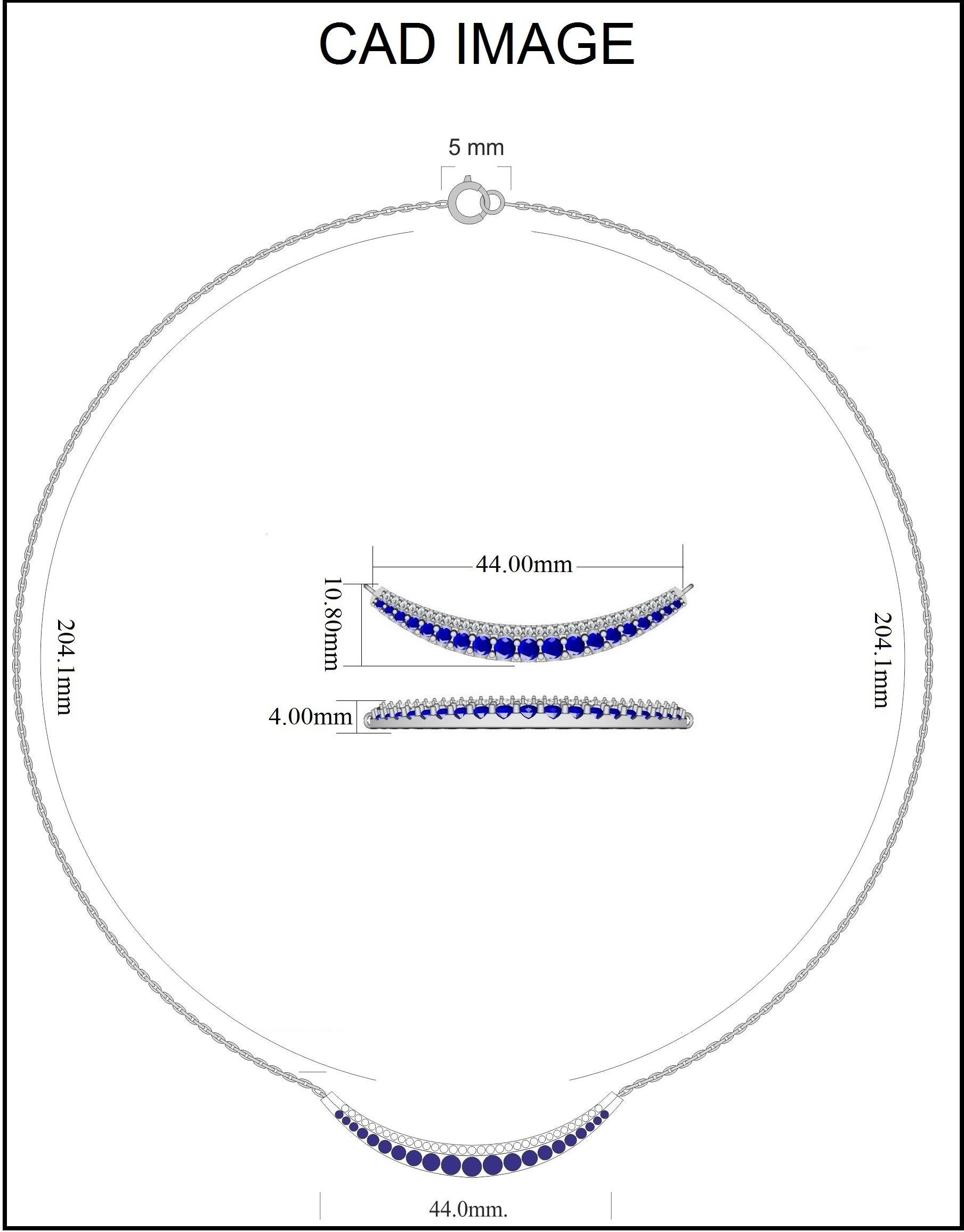 Taglio rotondo TJD 0,25 carati di zaffiro blu naturale e ciondolo rotondo a barre curve in oro bianco 14K in vendita