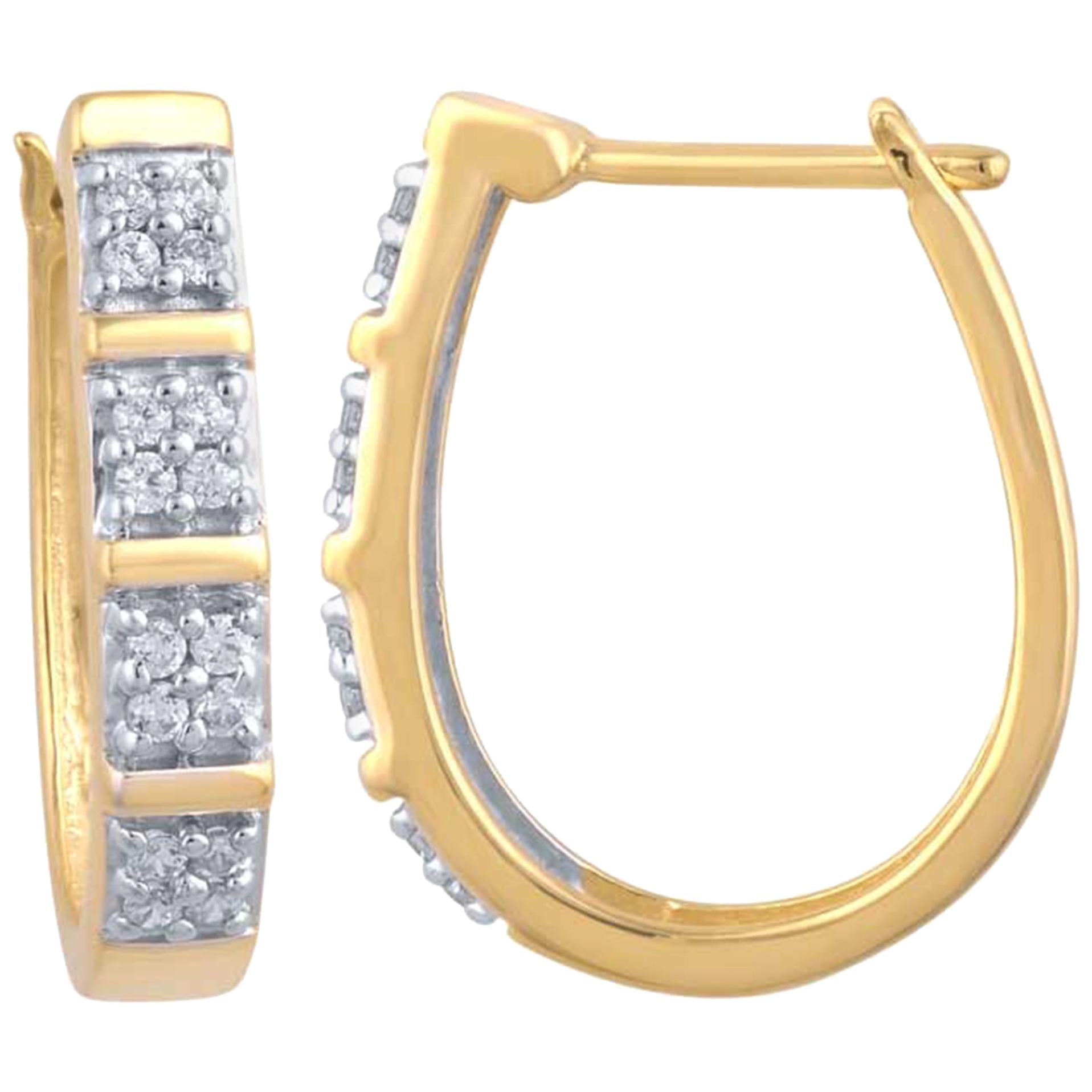 TJD 0.25 Carat Round Diamond 14 Karat Yellow Gold Hoop Huggie Earrings For Sale
