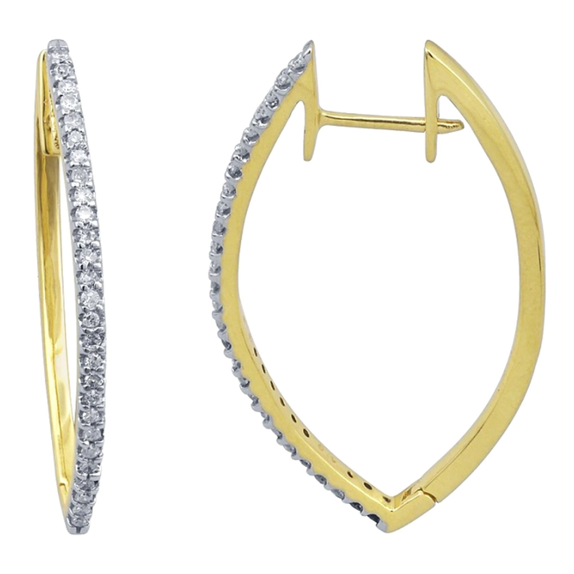 TJD 0.25 Carat Single Row Diamond 18 Karat Yellow Gold Hoop Huggie Earrings For Sale