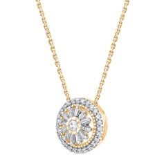 TJD 0.25 Carat Natural Diamond 14 Karat Gold Cluster Circle Pendant Necklace