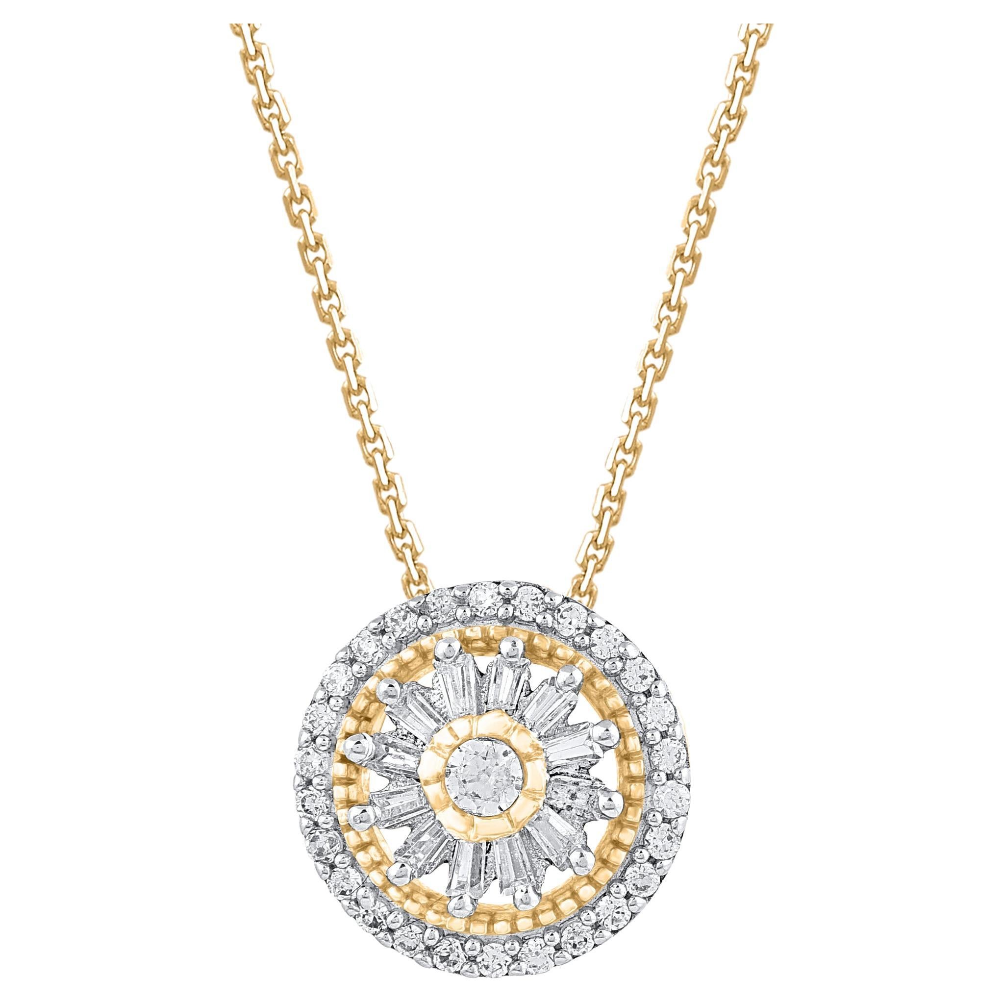 TJD 0.25 Carat Natural Diamond 14 Karat Gold Cluster Circle Pendant Necklace