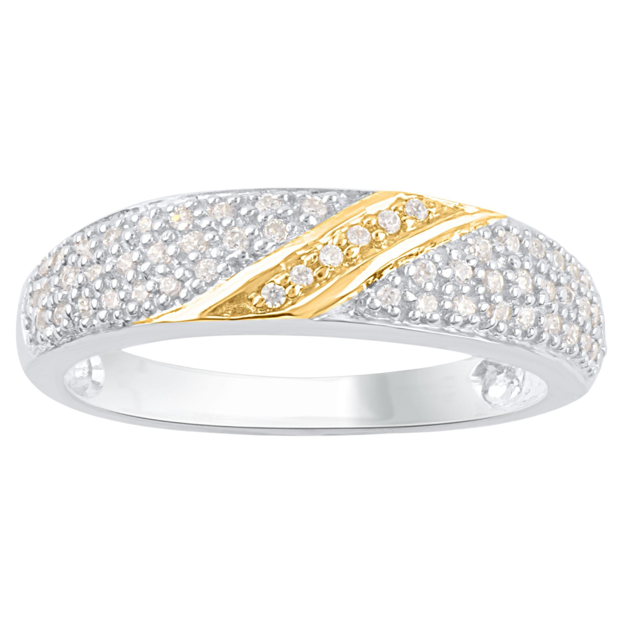 TJD 0.25 Carat Natural Diamond 14 Karat Two Tone Gold Wedding Band Ring