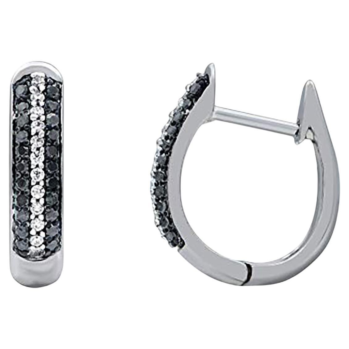 Bring charm to your look with this diamond hoop earrings. This earring is beautifully designed and studded with 66 single cut round diamond and black treated diamonds set in pave setting. We only use natural, 100% conflict free diamonds which shines
