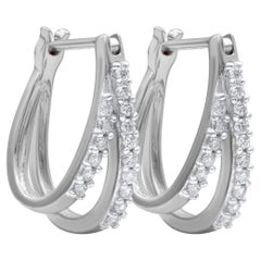 TJD 0.25 Carat Natural Diamond 14 Karat White Gold Huggie Hoop Earrings