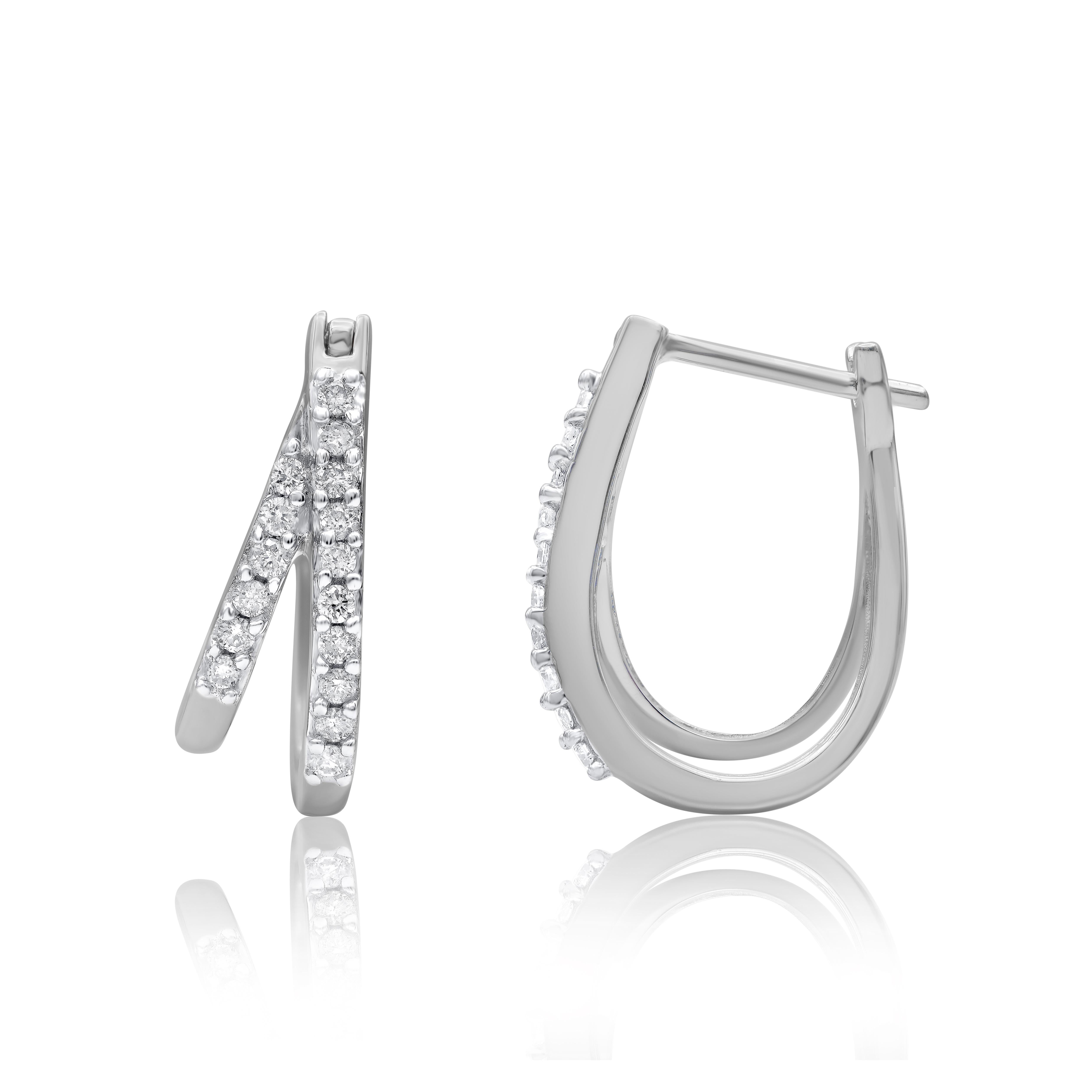 Contemporary TJD 0.25 Carat Natural Diamond 14 Karat White Gold Huggie Hoop Earrings For Sale