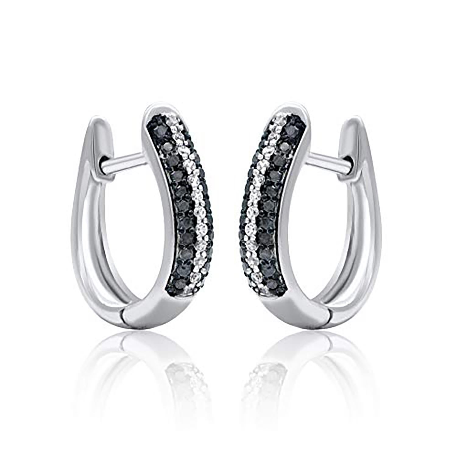 Contemporary TJD 0.25 Carat Natural Diamond 14 Karat White Gold Huggie Hoop Earrings For Sale