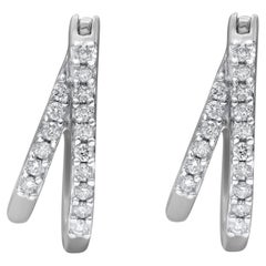 TJD 0.25 Carat Natural Diamond 14 Karat White Gold Huggie Hoop Earrings