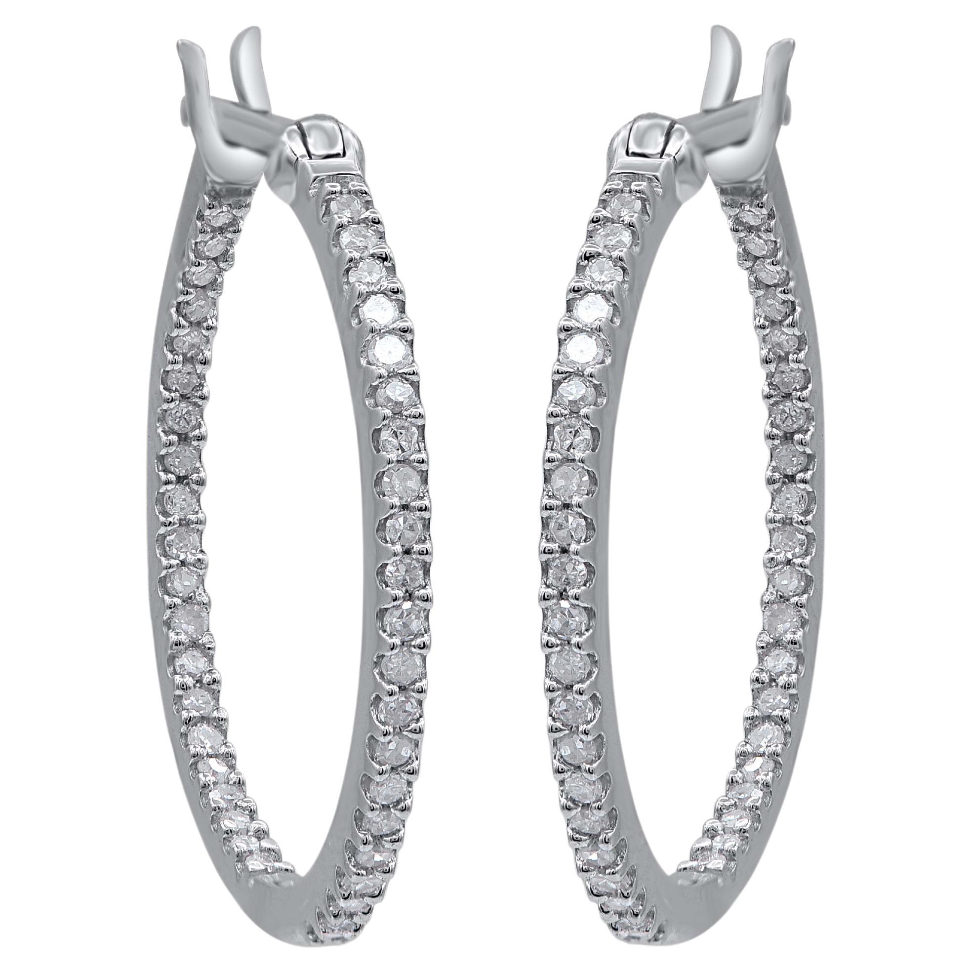 TJD 0.25 Carat Natural Diamond 14 Karat White Gold Inside-Out Hoop Earrings For Sale