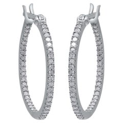 TJD 0.25 Carat Natural Diamond 14 Karat White Gold Inside-Out Hoop Earrings