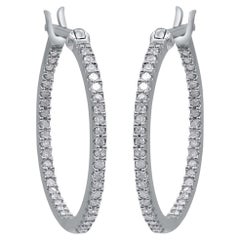 TJD 0.25 Carat Natural Diamond 14 Karat White Gold Inside-Out Hoop Earrings