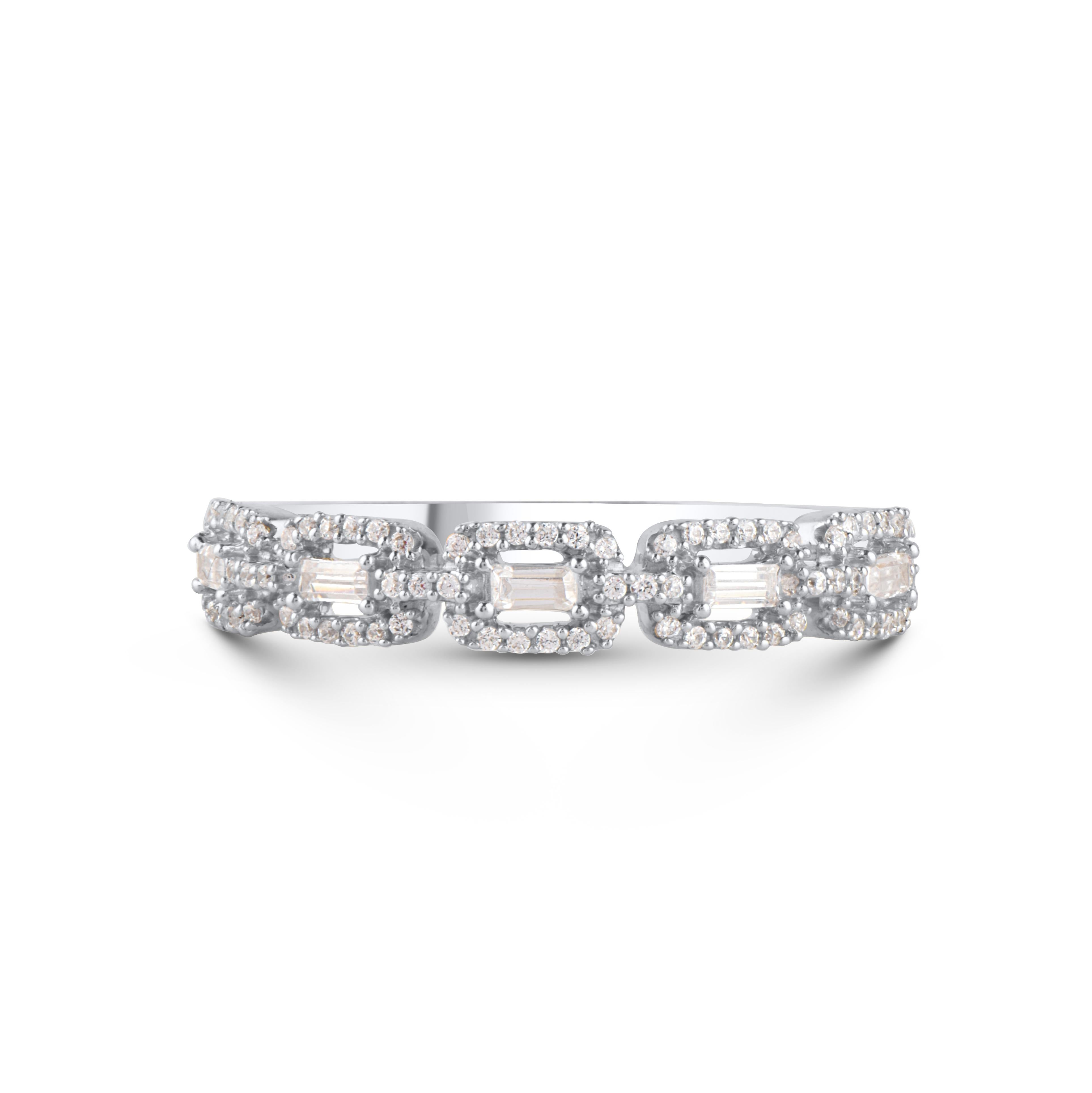 Modern TJD 0.25 Carat Natural Diamond 14 Karat White Gold Stackable Wedding Band Ring For Sale
