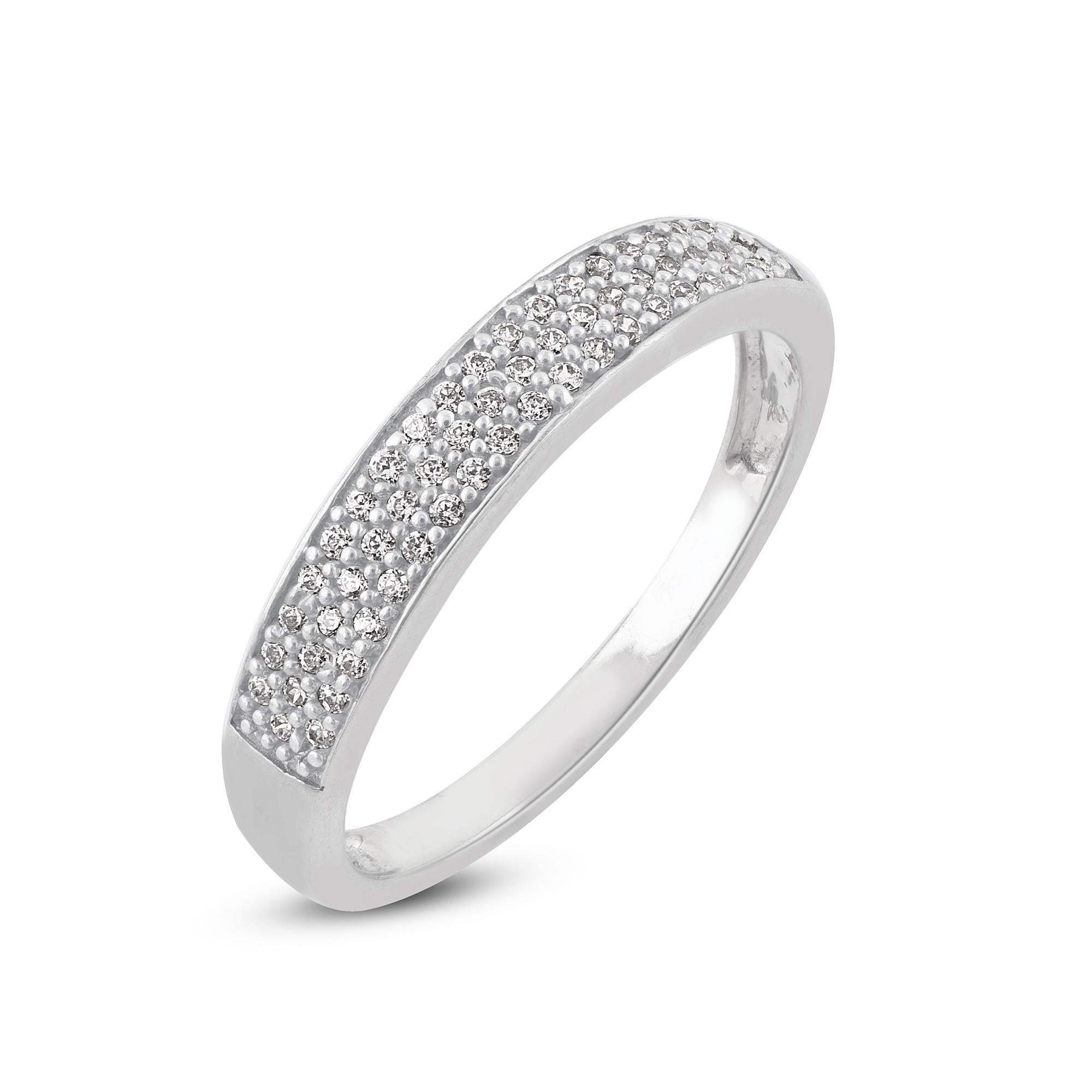 Contemporary TJD 0.25 Carat Natural Diamond 14 Karat White Gold Stackable Wedding Band Ring For Sale