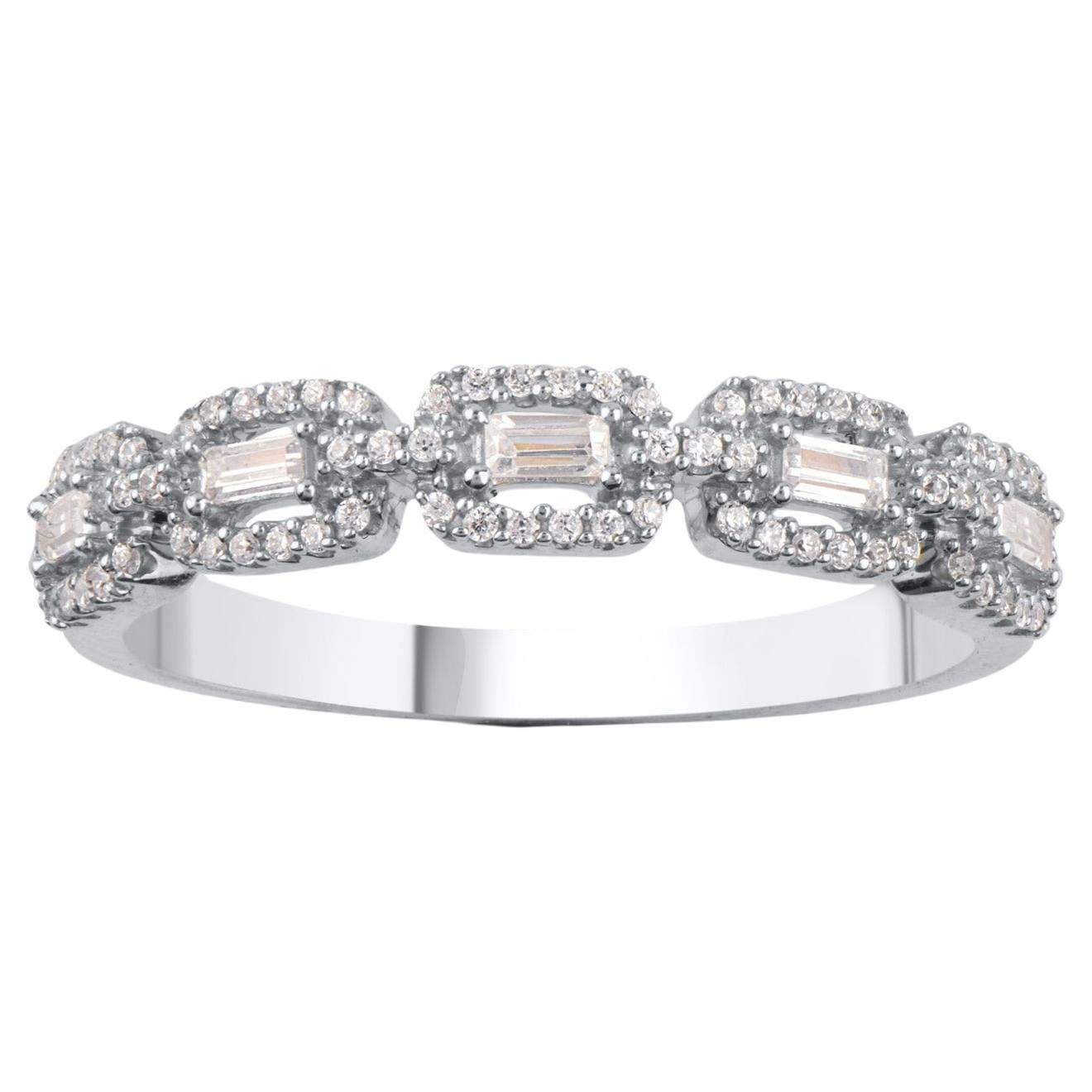 TJD 0.25 Carat Natural Diamond 14 Karat White Gold Stackable Wedding Band Ring