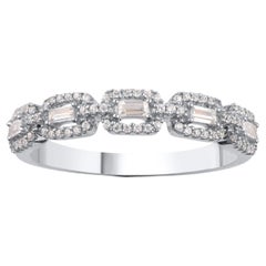 TJD Alianza apilable de oro blanco de 14 quilates con diamante natural de 0,25 quilates