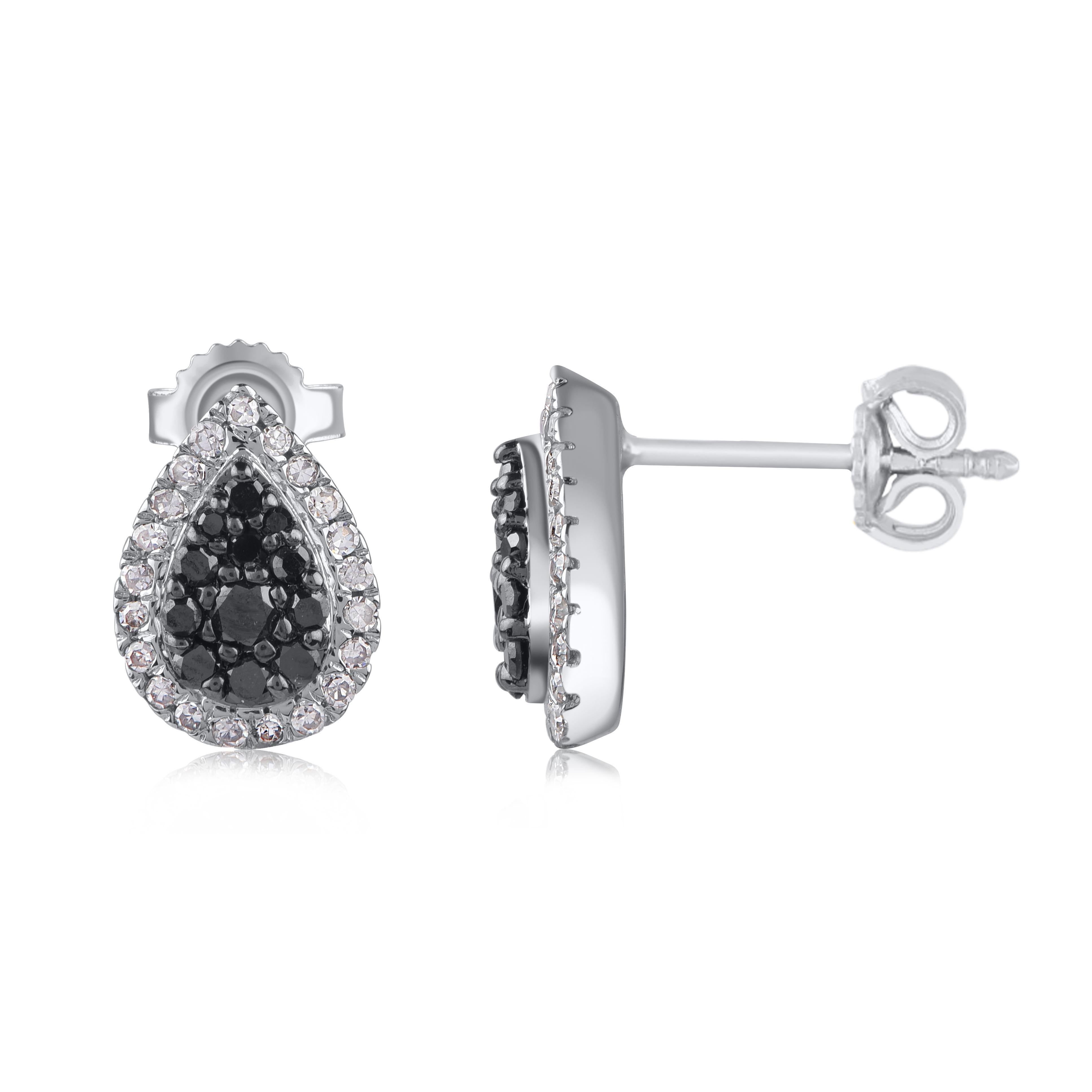 Contemporary TJD 0.25 Carat Natural Diamond 14 Karat White Gold Teardrop Stud Earrings For Sale