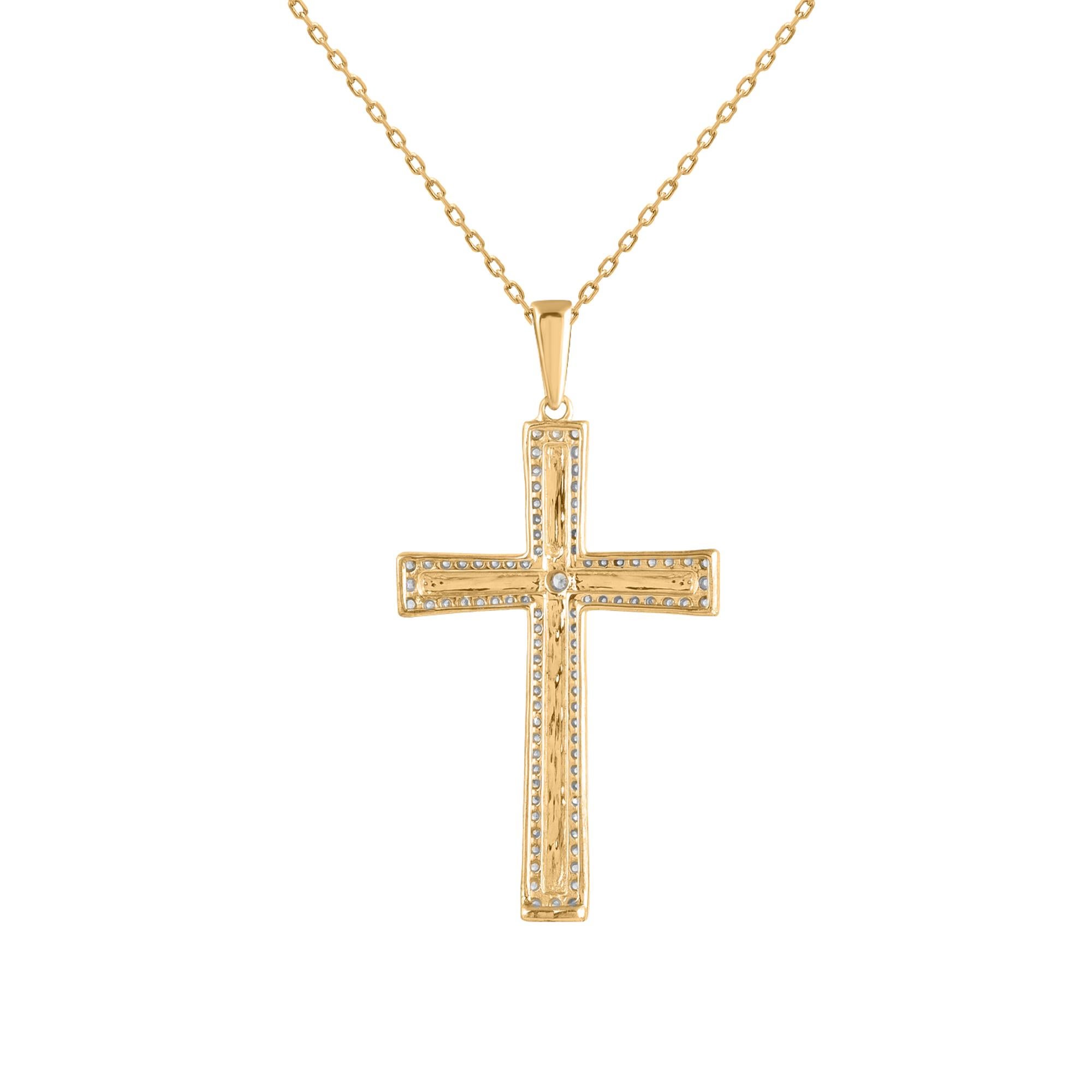 Modern TJD 0.25 Carat Natural Diamond 14 Karat Yellow Gold Cross Pendant Necklace For Sale