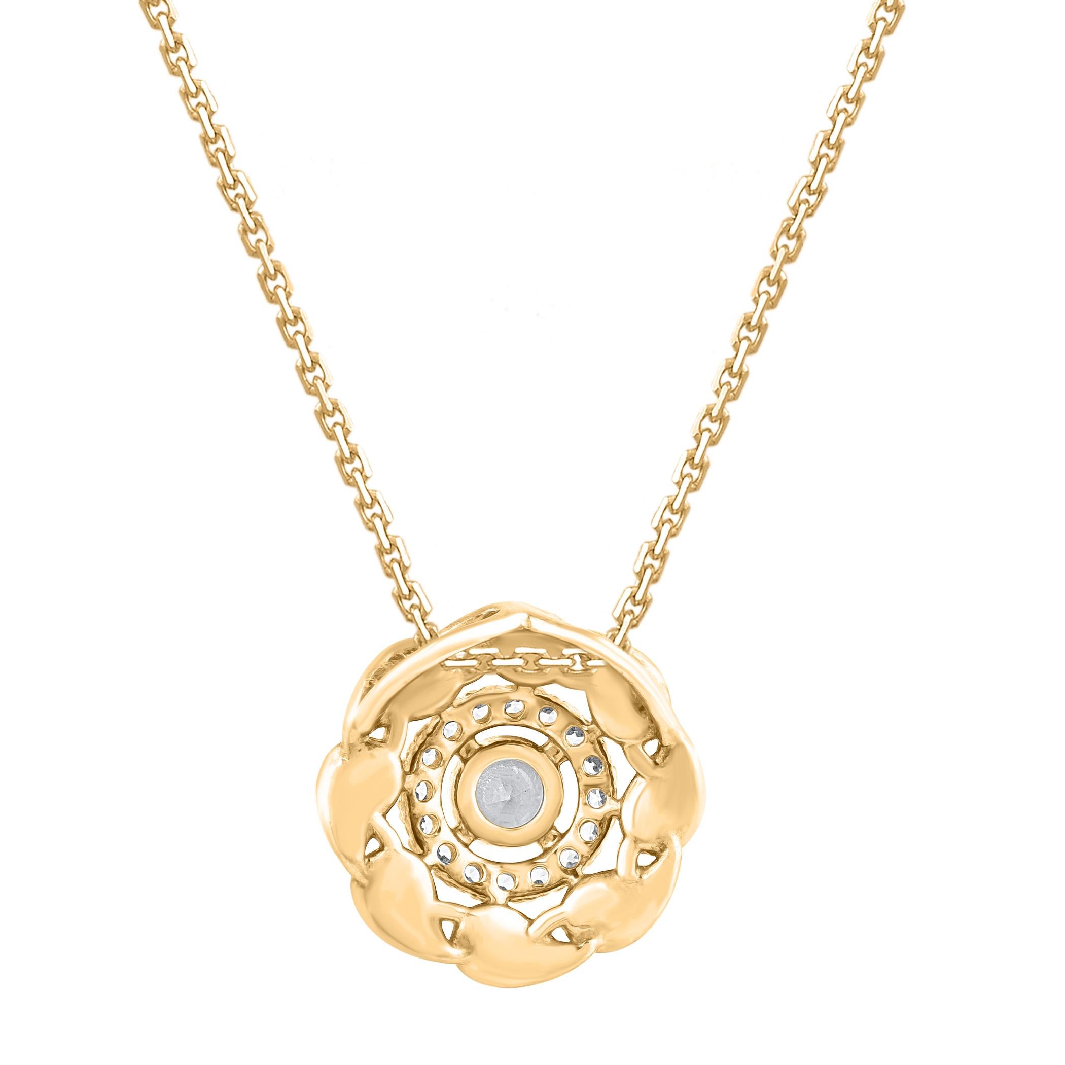 Contemporain TJD - Collier à pendentif en or jaune 14 carats avec cadre en corde et diamant naturel de 0,25 carat en vente