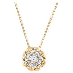 TJD 0.25 Carat Natural Diamond 14 Karat Yellow Gold Rope Frame Pendant Necklace