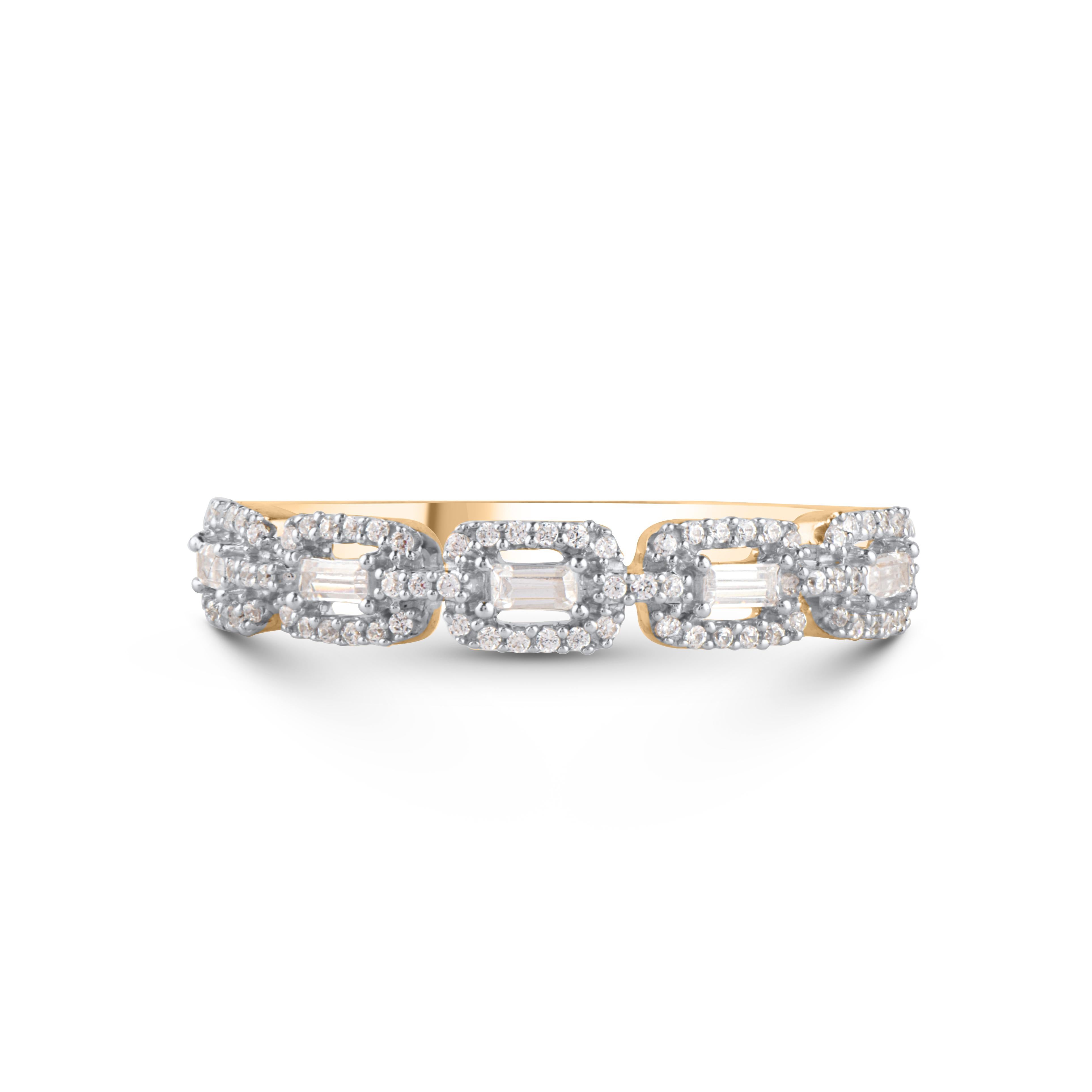 Modern TJD 0.25 Carat Natural Diamond 14 Karat Yellow Gold Stackable Wedding Band Ring For Sale