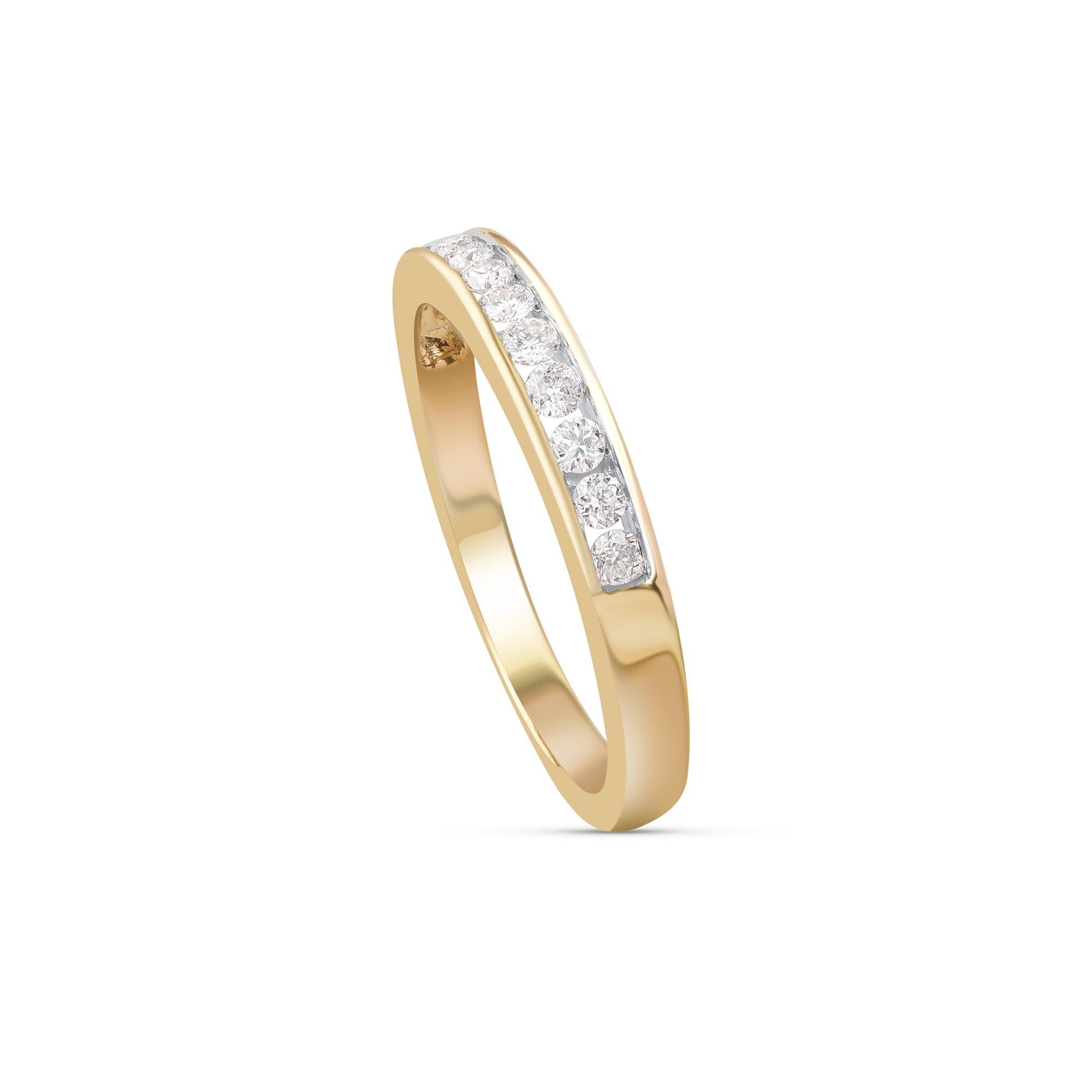 Contemporary TJD 0.25 Carat Natural Diamond 14 Karat Yellow Gold Stackable Wedding Band Ring For Sale