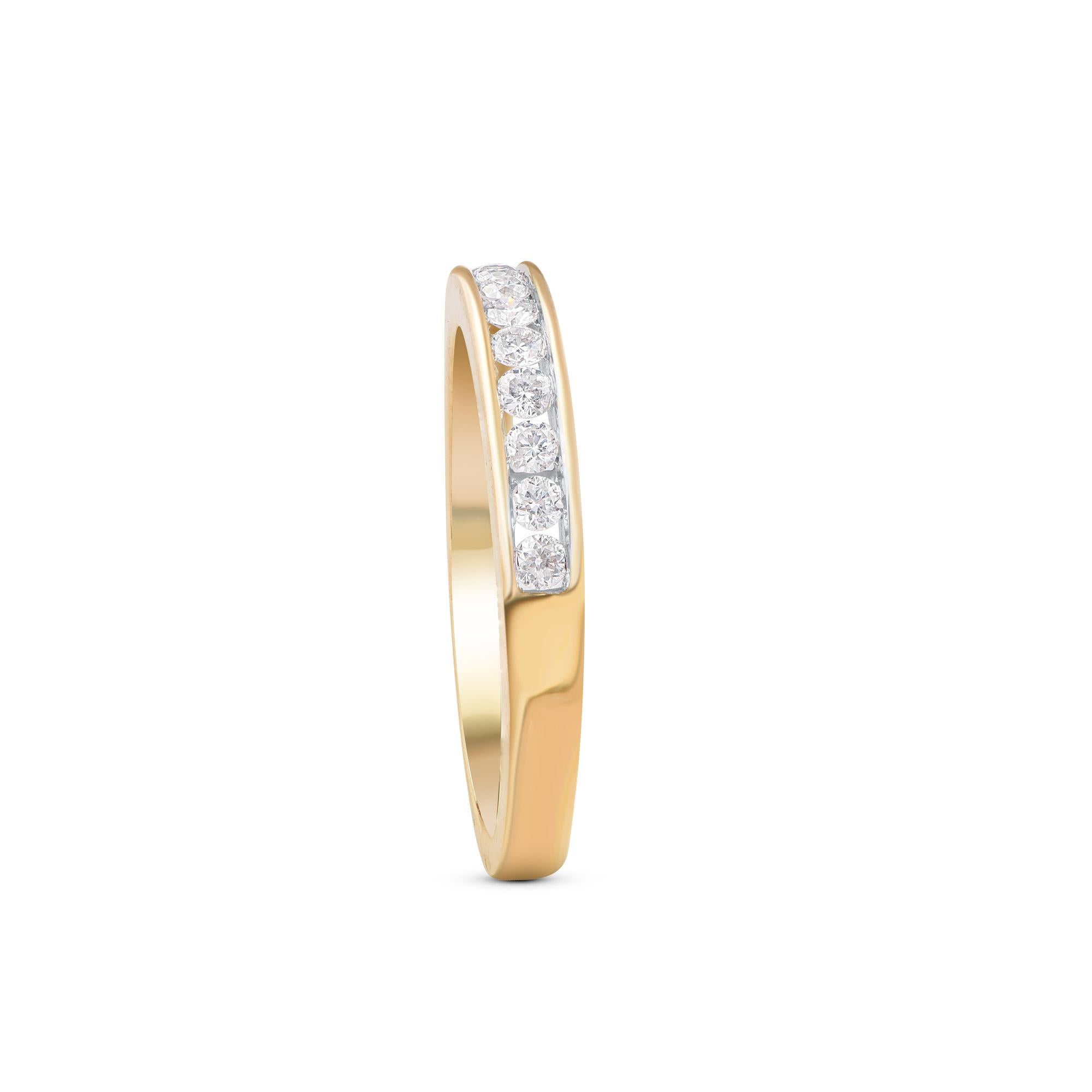 Brilliant Cut TJD 0.25 Carat Natural Diamond 14 Karat Yellow Gold Stackable Wedding Band Ring For Sale