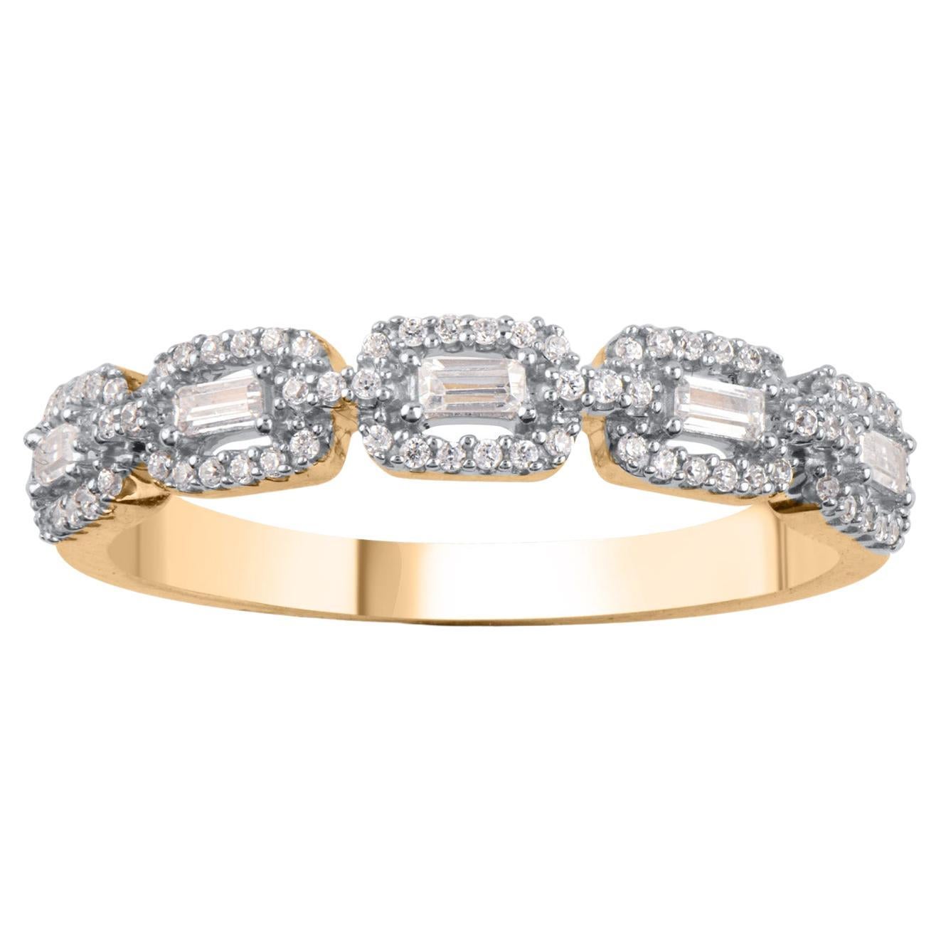 TJD 0.25 Carat Natural Diamond 14 Karat Yellow Gold Stackable Wedding Band Ring For Sale