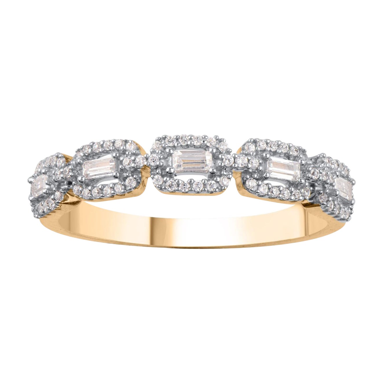 TJD 0.25 Carat Natural Diamond 14 Karat Yellow Gold Stackable Wedding Band Ring