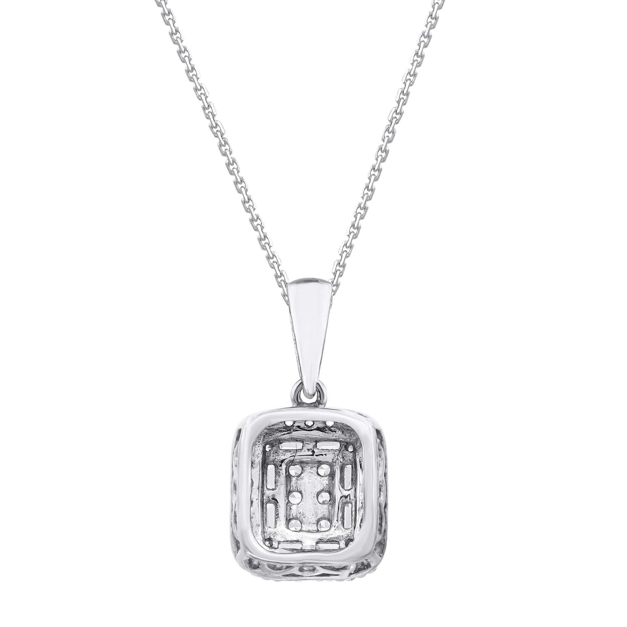 Contemporary TJD 0.25 Carat Natural Diamond 14KT Gold Cushion Frame Halo Pendant Necklace For Sale