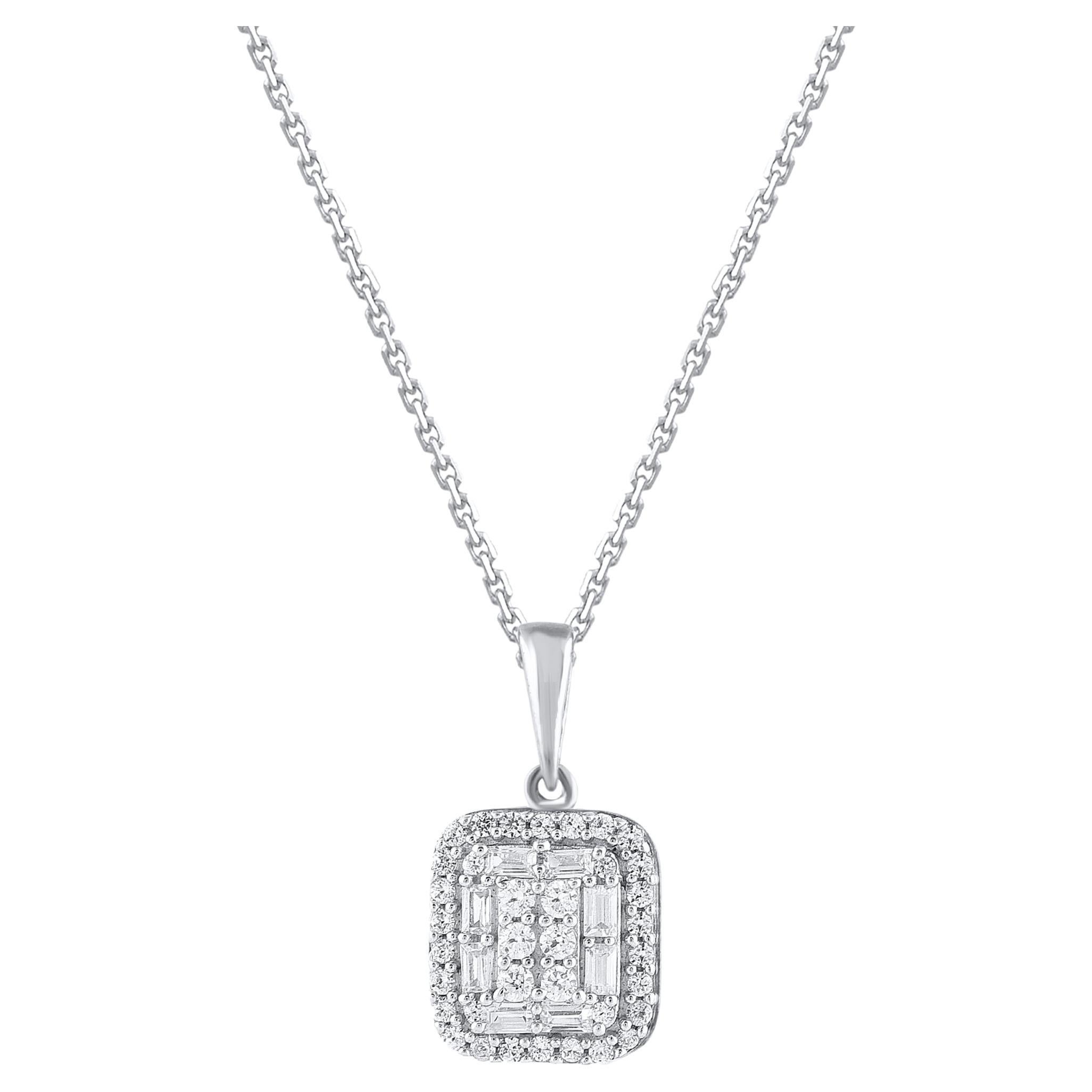 TJD 0.25 Carat Natural Diamond 14KT Gold Cushion Frame Halo Pendant Necklace For Sale