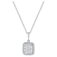 TJD 0.25 Carat Natural Diamond 14KT Gold Cushion Frame Halo Pendant Necklace